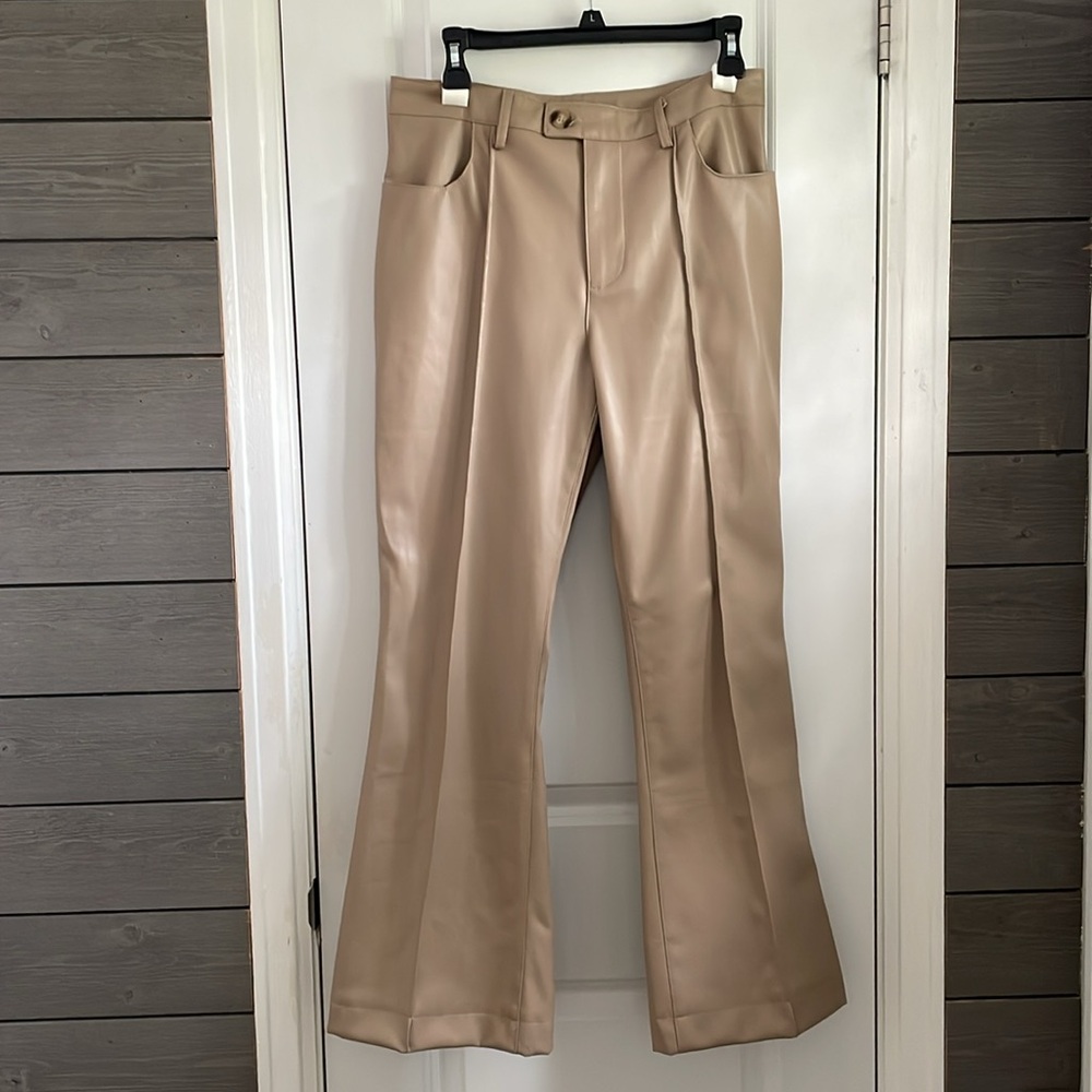 Aaron & Amber Tan Faux Leather High-Waisted Pants L NWOT